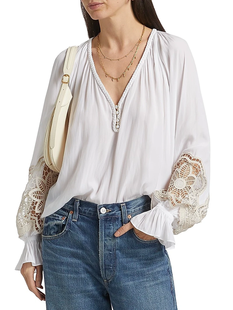 Adelaide Lace-Trimmed Long-Sleeve Top