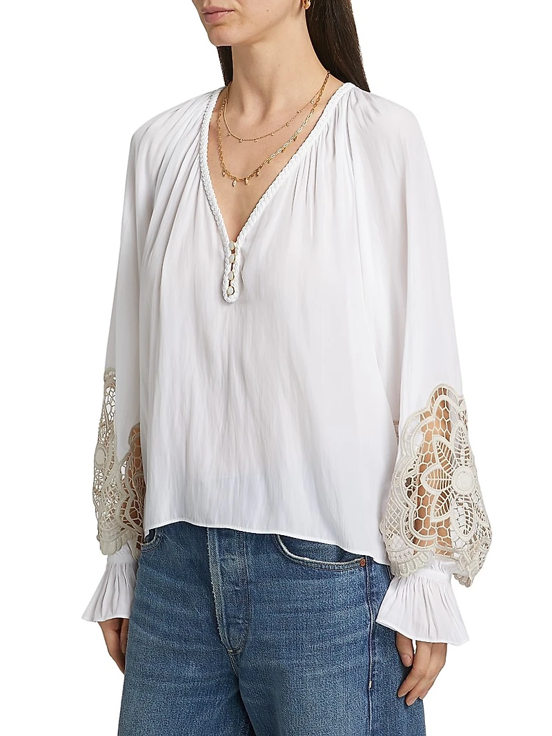 Adelaide Lace-Trimmed Long-Sleeve Top