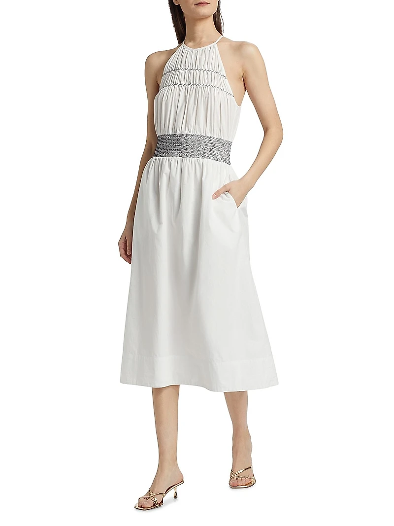 Melanie Smocked Cotton Midi-Dress