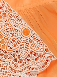 Esti Lace-Trim Split Neck Flutter-Sleeve Top