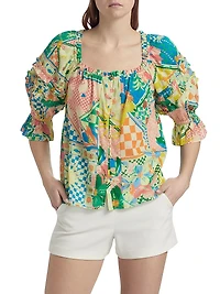 Garden Lula Patchwork Print Button-Front Top
