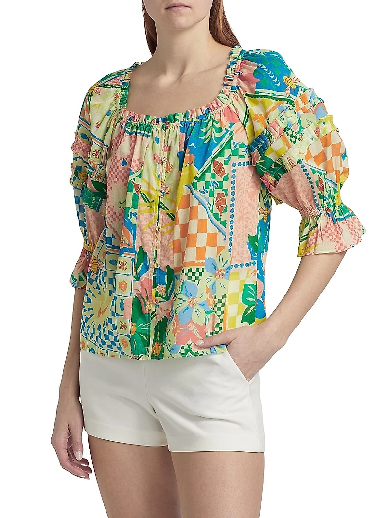 Garden Lula Patchwork Print Button-Front Top