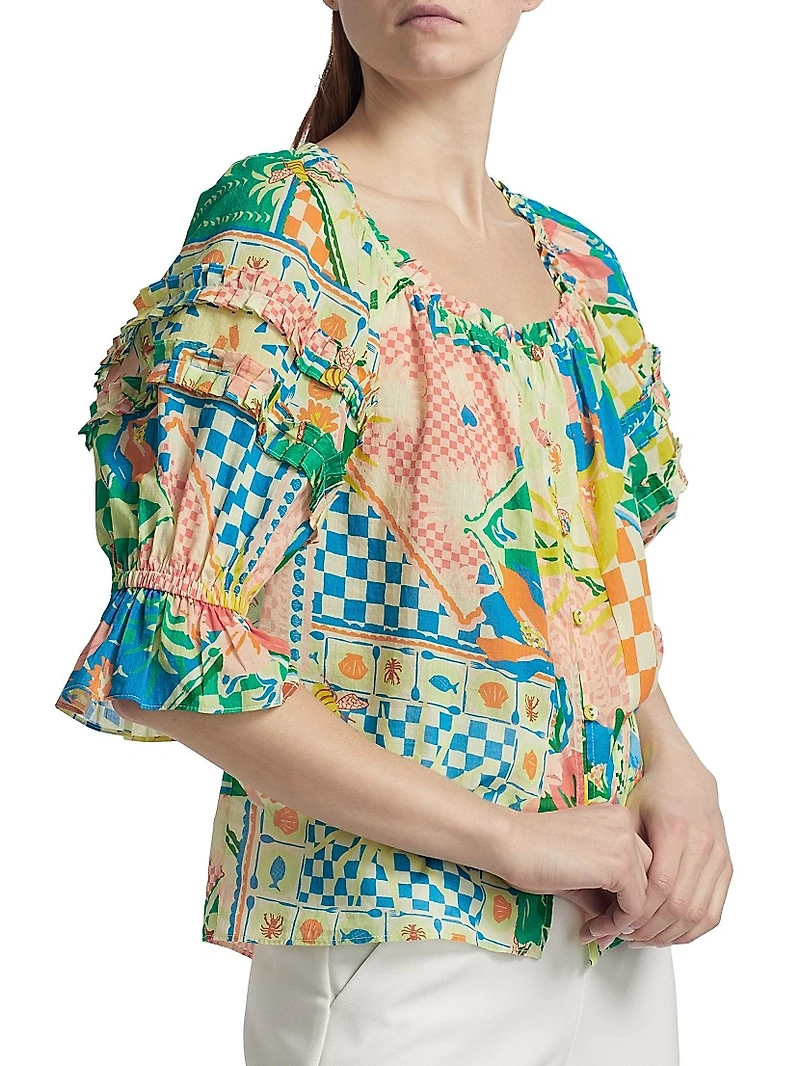Garden Lula Patchwork Print Button-Front Top