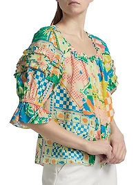 Garden Lula Patchwork Print Button-Front Top