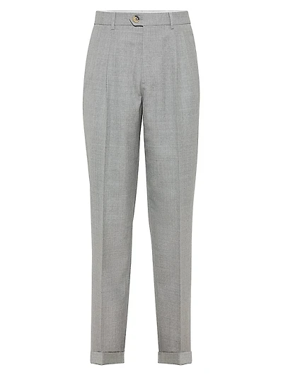Virgin Wool Fresco Leisure Fit Trousers with Double Pleats