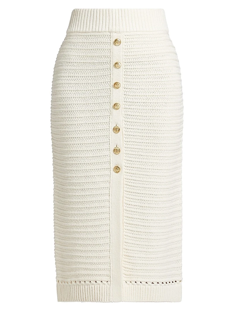 Tani Cotton Knit Button-Front Midi-Skirt