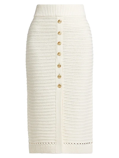Tani Cotton Knit Button-Front Midi-Skirt