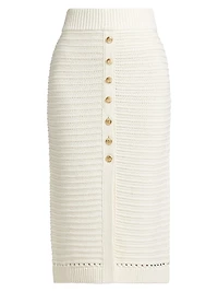Tani Cotton Knit Button-Front Midi-Skirt