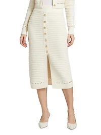 Tani Cotton Knit Button-Front Midi-Skirt