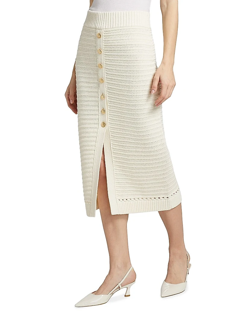 Tani Cotton Knit Button-Front Midi-Skirt
