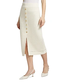 Tani Cotton Knit Button-Front Midi-Skirt