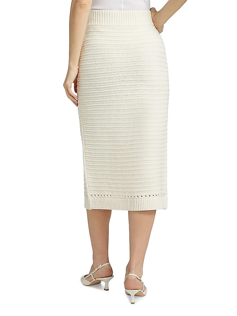 Tani Cotton Knit Button-Front Midi-Skirt