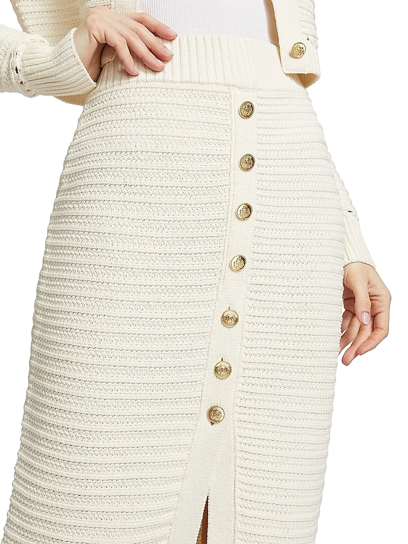 Tani Cotton Knit Button-Front Midi-Skirt