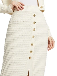 Tani Cotton Knit Button-Front Midi-Skirt