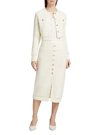 Tani Cotton Knit Button-Front Midi-Skirt