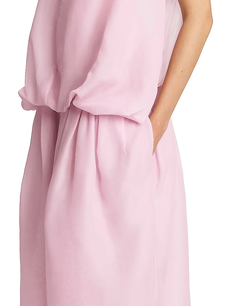 Noah Gathered Silk Organza Sleeveless Midi-Dress
