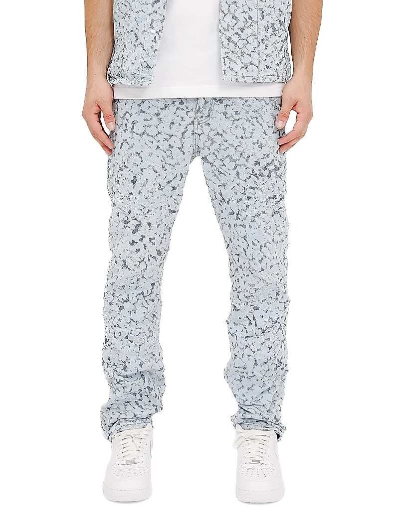 Leopard Jacquard Straight Jeans