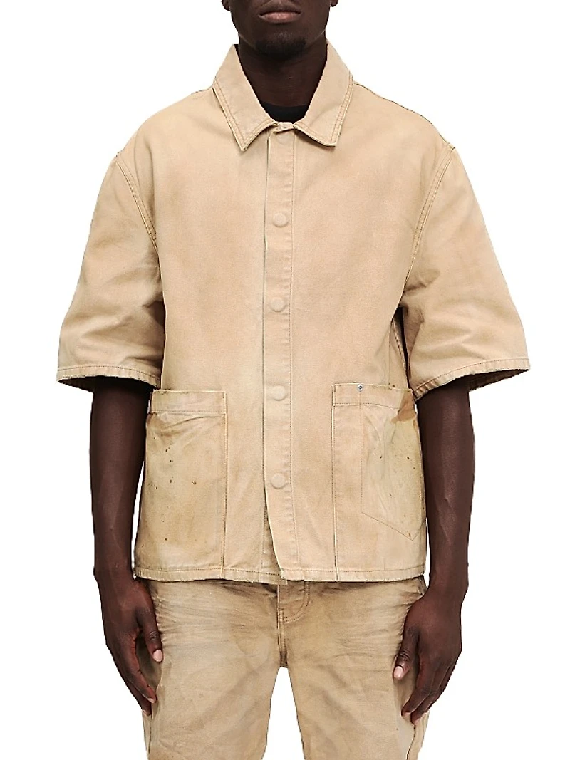 Distressed Denim Snap-Front Shirt