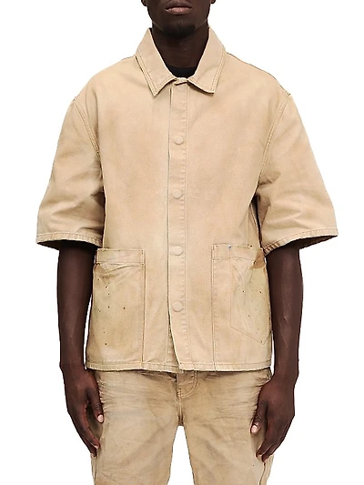 Distressed Denim Snap-Front Shirt