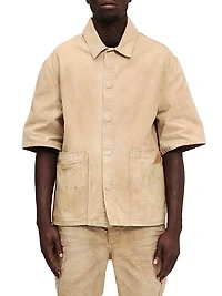Distressed Denim Snap-Front Shirt