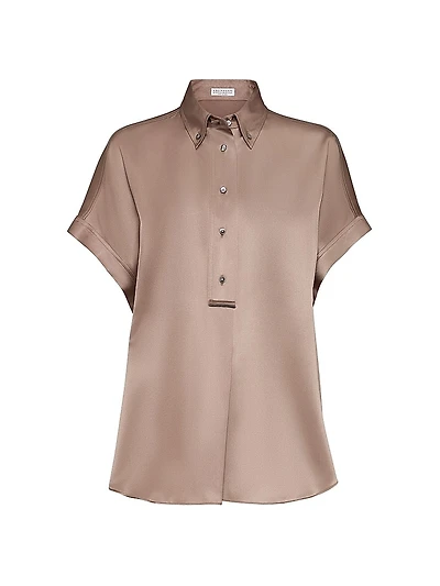 Stretch Silk Satin Short Sleeve Shirt