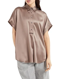 Stretch Silk Satin Short Sleeve Shirt