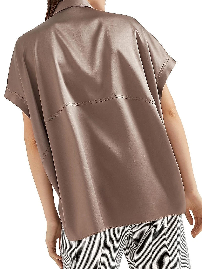 Stretch Silk Satin Short Sleeve Shirt