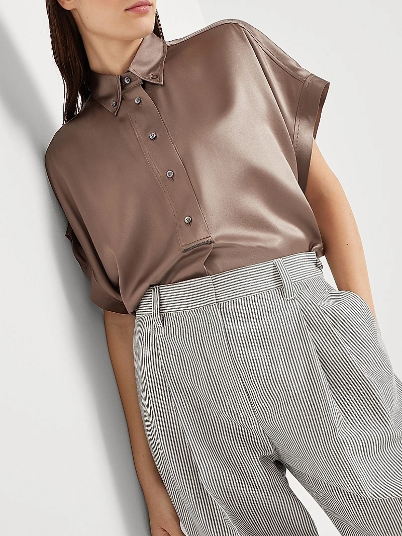 Stretch Silk Satin Short Sleeve Shirt