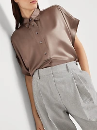 Stretch Silk Satin Short Sleeve Shirt