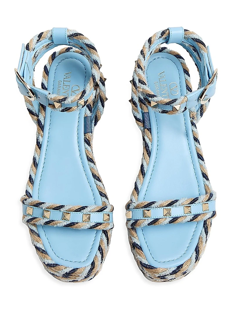 Rockstud Flatform Sandals in Calfskin 45MM