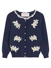 Embroidered Wool and Lace Cardigan