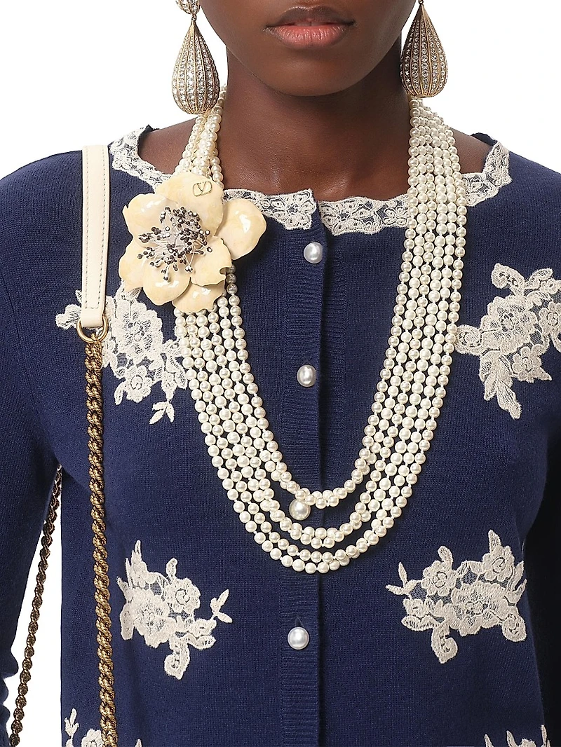 Embroidered Wool and Lace Cardigan