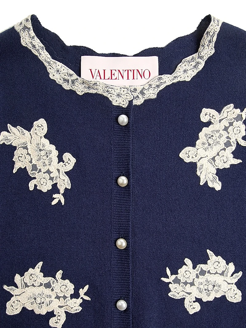 Embroidered Wool and Lace Cardigan