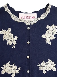 Embroidered Wool and Lace Cardigan