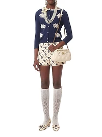 Embroidered Wool and Lace Cardigan
