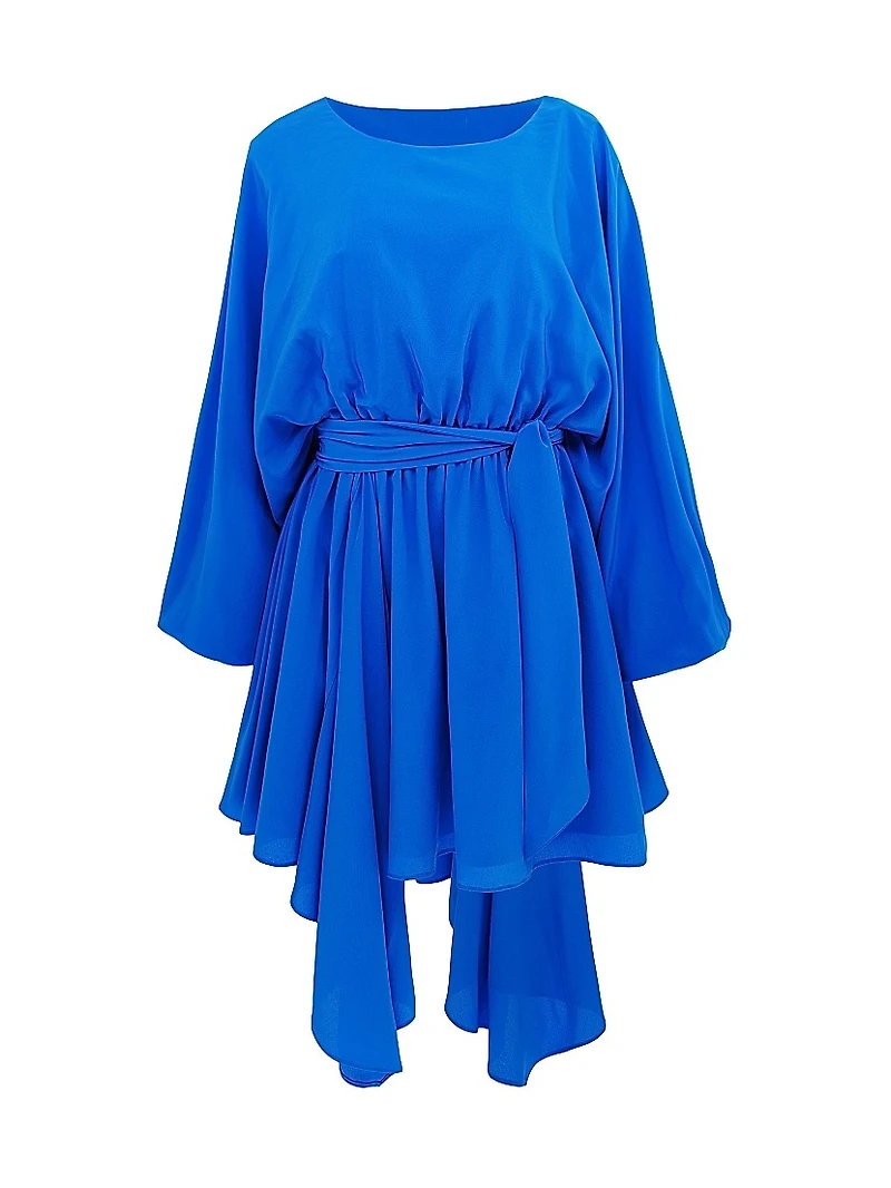 Naila Silk Tie-Waist Long-Sleeve Minidress