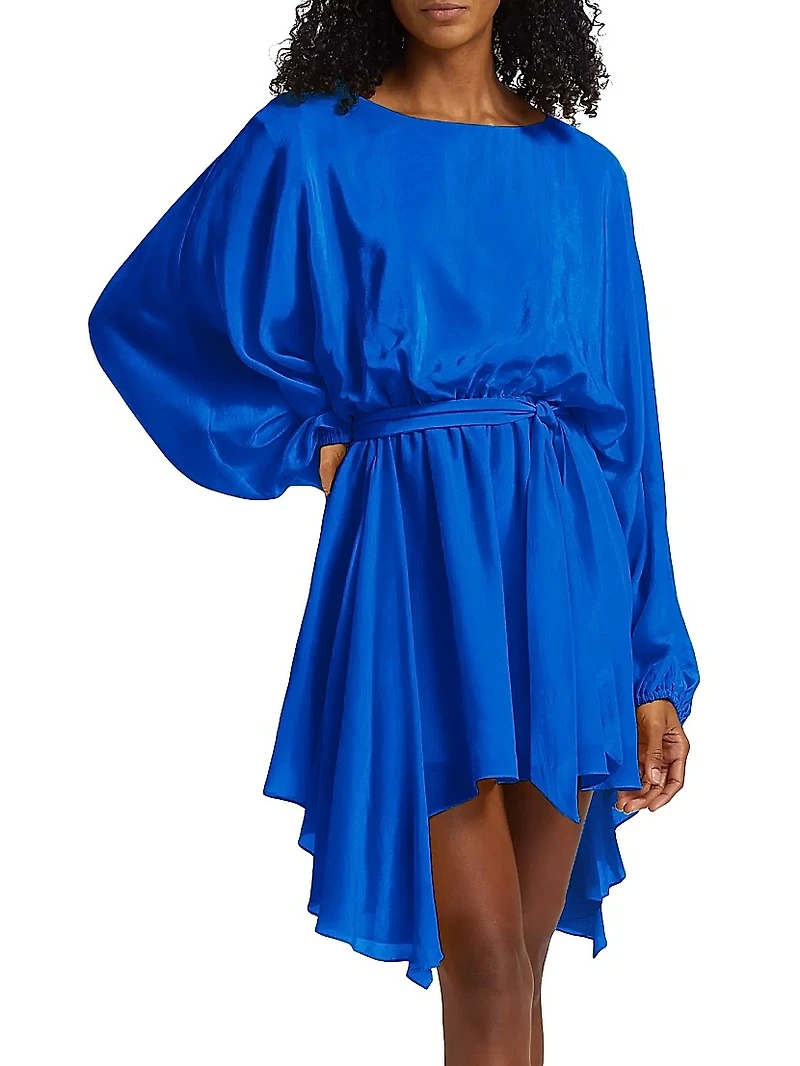 Naila Silk Tie-Waist Long-Sleeve Minidress