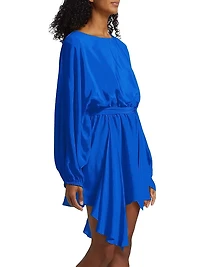 Naila Silk Tie-Waist Long-Sleeve Minidress