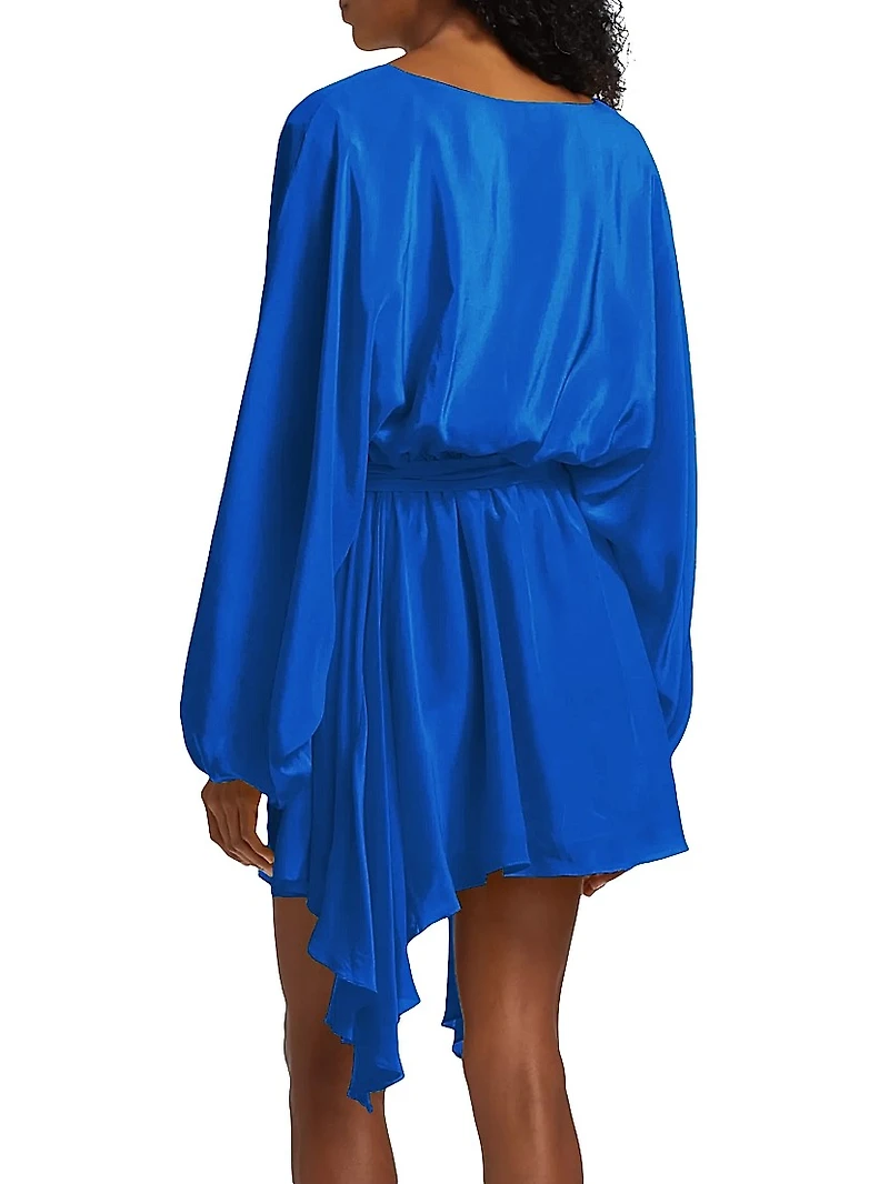 Naila Silk Tie-Waist Long-Sleeve Minidress