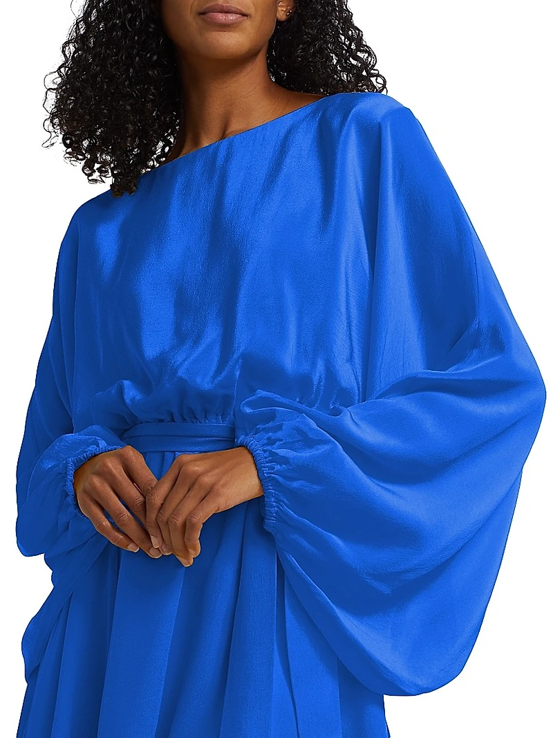 Naila Silk Tie-Waist Long-Sleeve Minidress