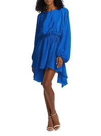 Naila Silk Tie-Waist Long-Sleeve Minidress
