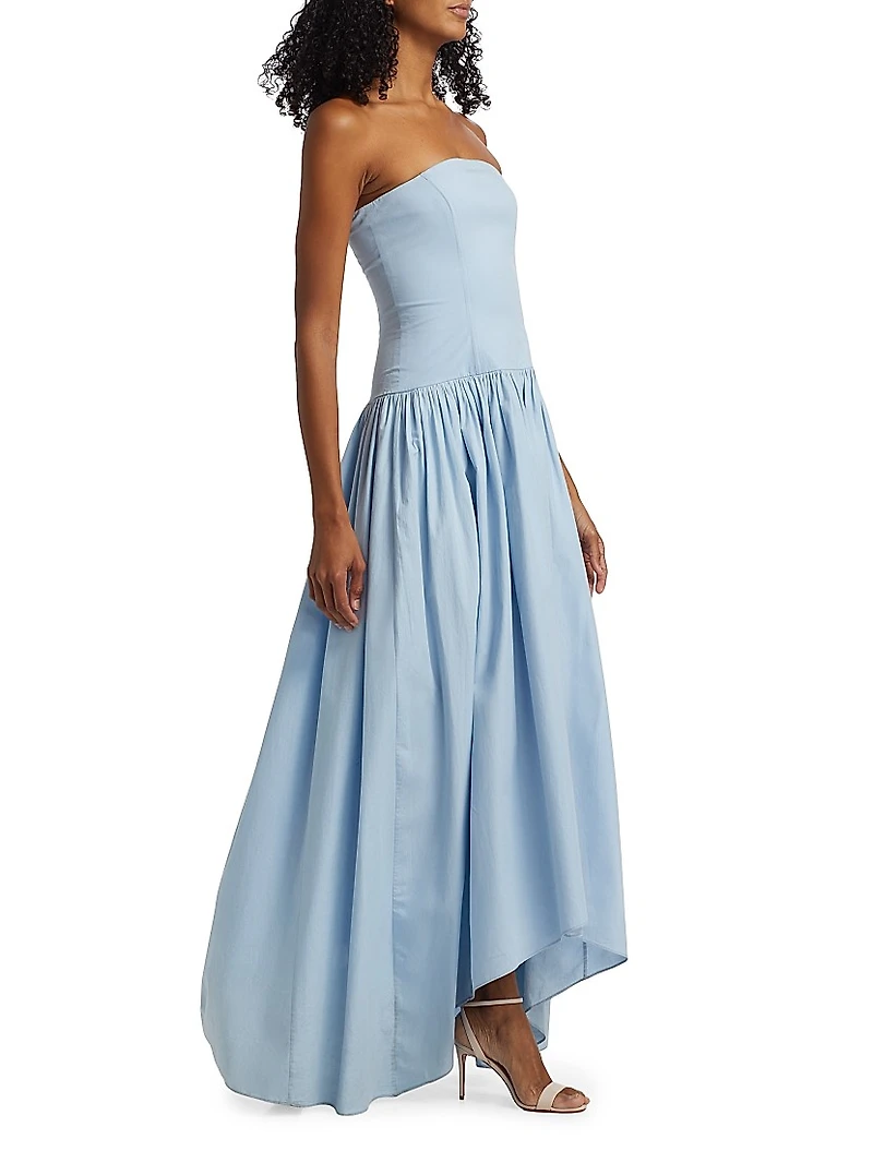 Nayara Poplin Strapless High-Low Dress