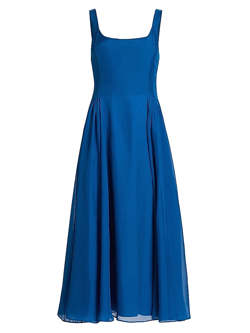 Madshuri Silk-Chiffon Scoopneck Midi-Dress