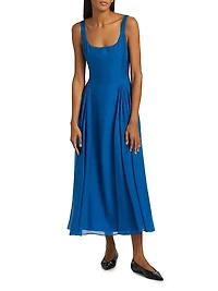 Madshuri Silk-Chiffon Scoopneck Midi-Dress