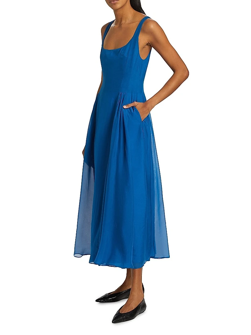 Madshuri Silk-Chiffon Scoopneck Midi-Dress
