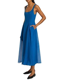 Madshuri Silk-Chiffon Scoopneck Midi-Dress