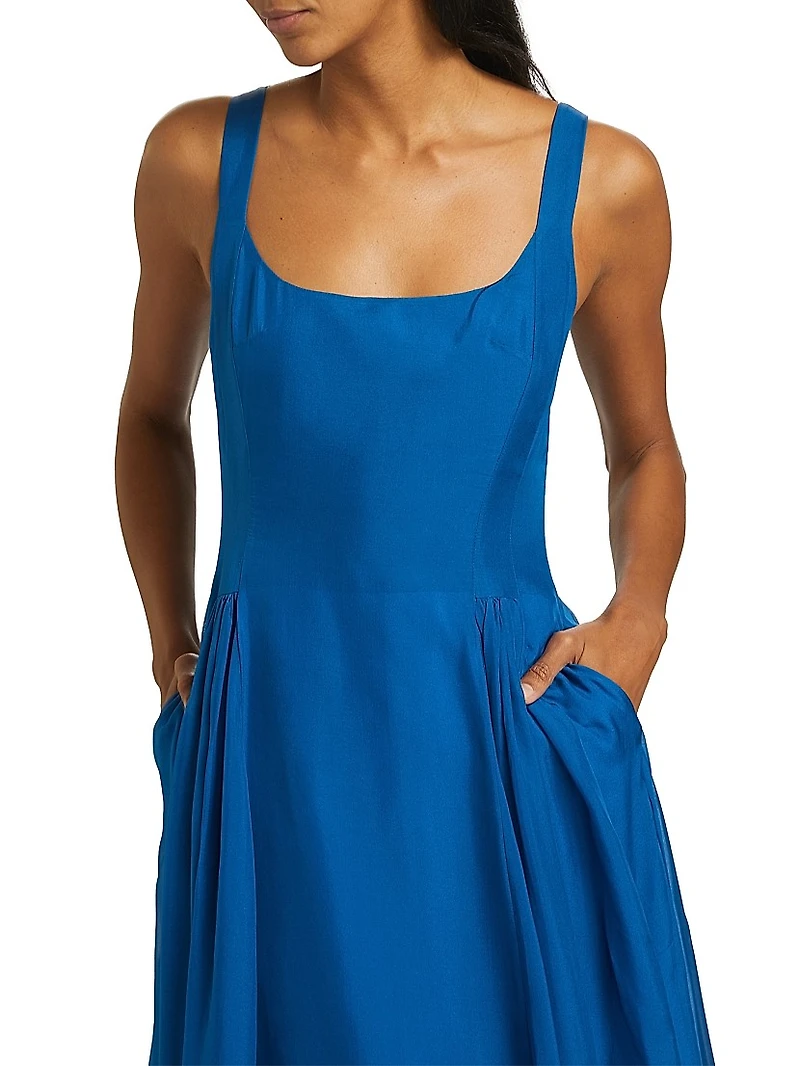 Madshuri Silk-Chiffon Scoopneck Midi-Dress