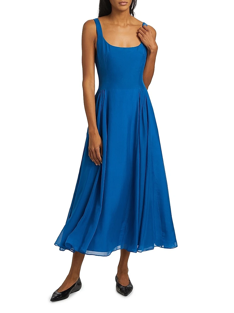 Madshuri Silk-Chiffon Scoopneck Midi-Dress