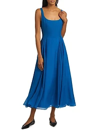 Madshuri Silk-Chiffon Scoopneck Midi-Dress