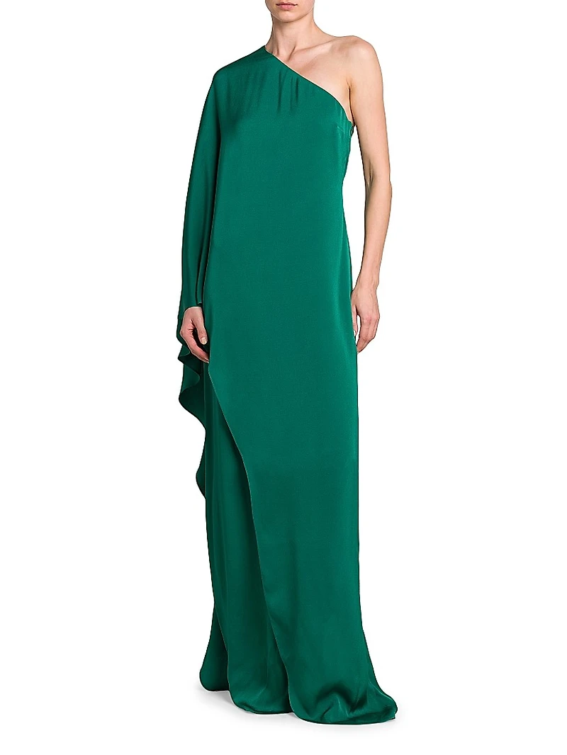 Crêpe One-Shoulder Caftan Gown